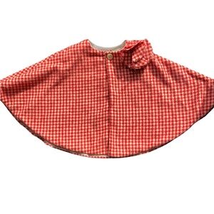 Red Gingham • Capelet • Embroidered heart design • Snap Closure